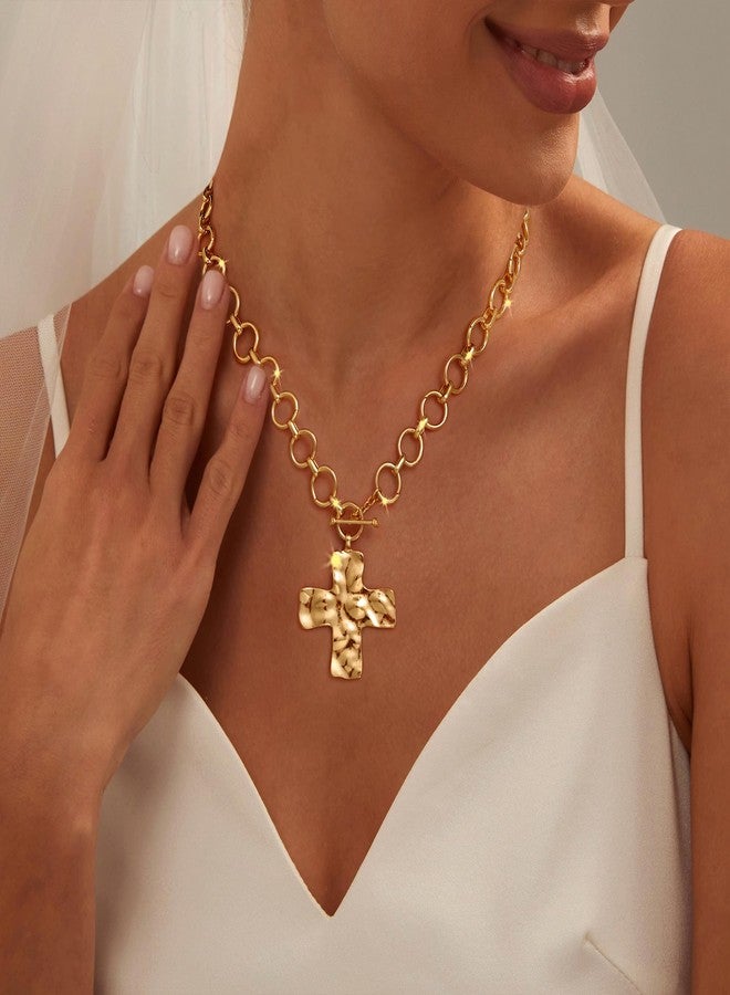 Carffordo Cross Necklace for Women - 14K Gold Plated Cross Pendant Necklaces Dainty Toggle Clasp Choker Chunky Charm Jewelry Christmas Gift - Image 4
